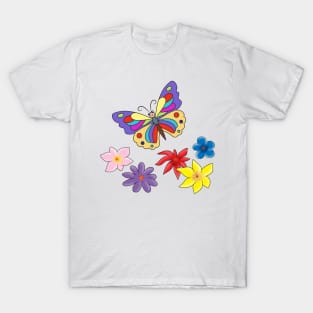 Cartoon butterflies  and flowers T-Shirt